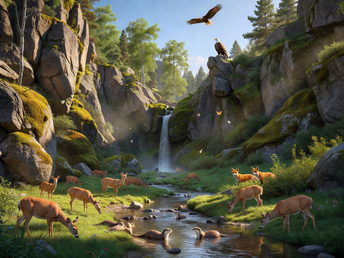 Hidden valley with wildlife